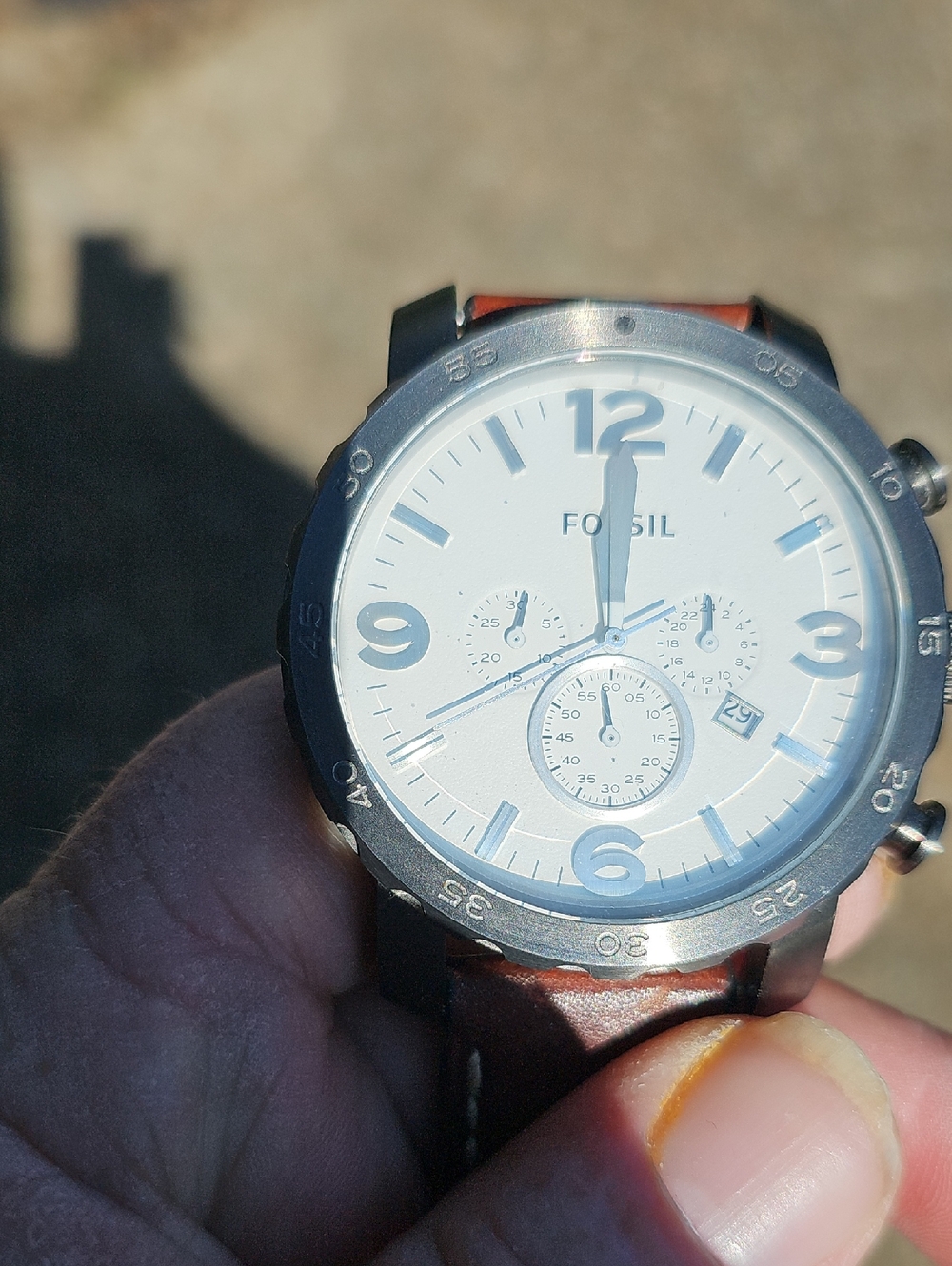 Fossil White Dial Chronograph Watch with Brown Leather Strap